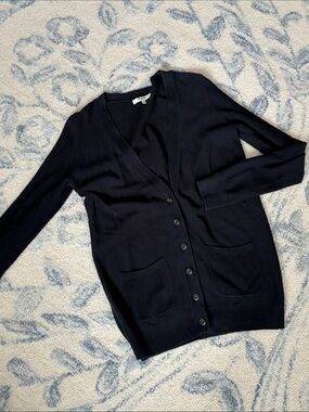 Madewell Classic Women's Navy Blue Button-Front V-Neck Cardigan —- Size Small